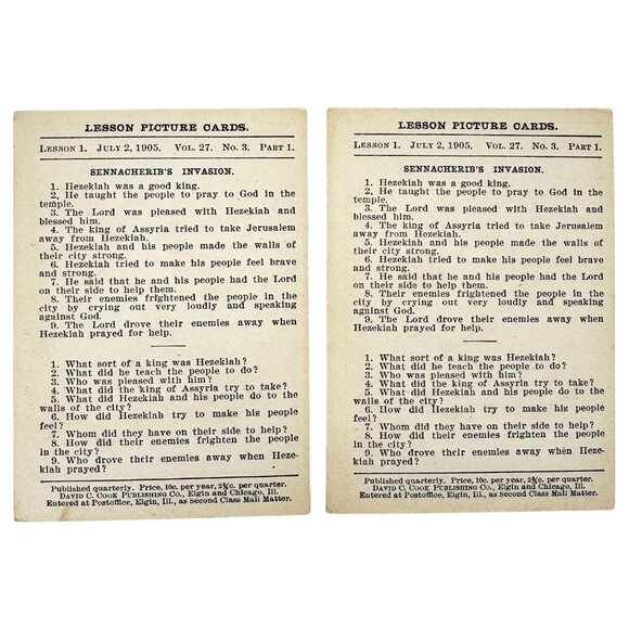 Antique 1905 Bible Lesson Picture Cards David C Cook Lot of 9 July 2 and July 16 - Picture 3 of 9